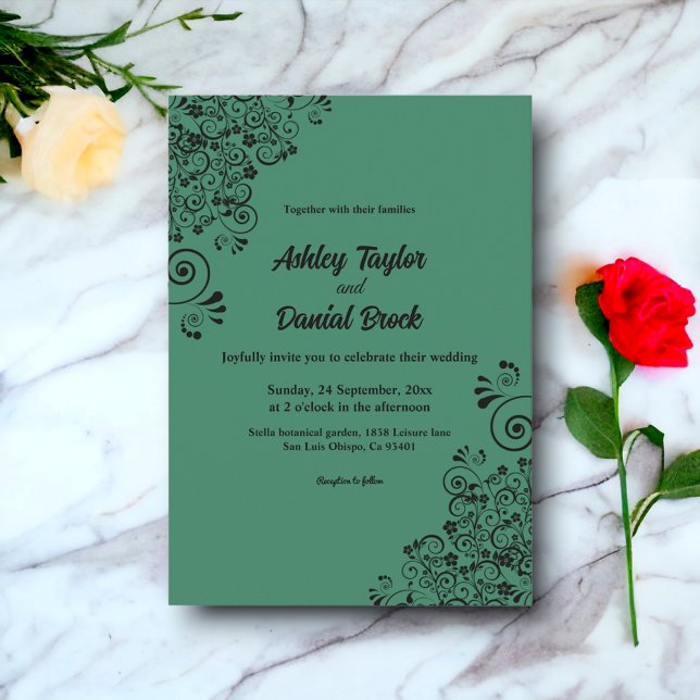 Modern Simple Decorative Boho Green Floral Wedding Invitation (Creator Uploaded)
