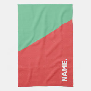 Modern simple design custom text, coral and mint tea towel
