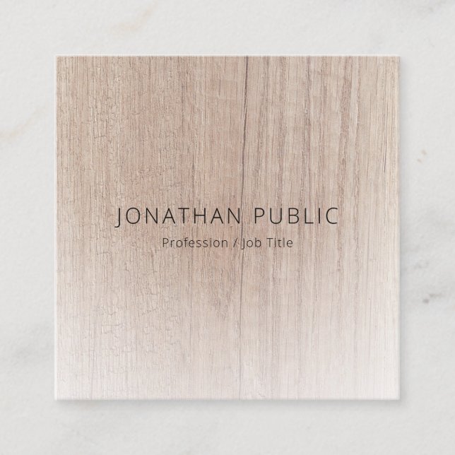Modern Simple Design Elegant Wood Look Template Square Business Card (Front)