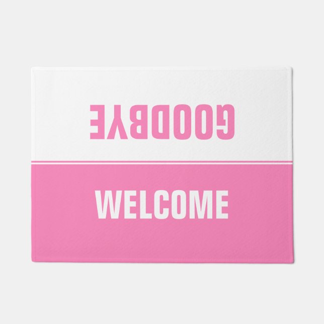 Modern Simple Design Pink & White Welcome Goodbye Doormat (Front)