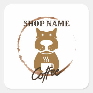 Modern Simple Dog Cafe Coffee Shop Square Sticker