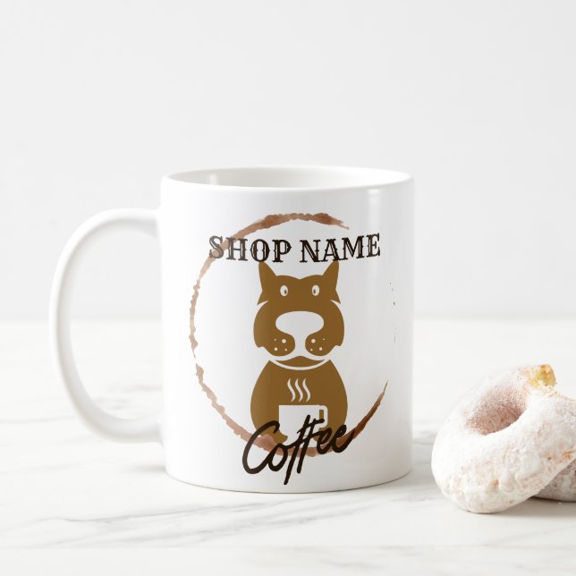 Modern Simple DOG Cafe coffee Tea shop Mug (With Donut)