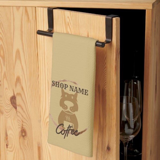 Modern Simple DOG Cafe coffee Tea shop Tea Towel (Thirds Fold)