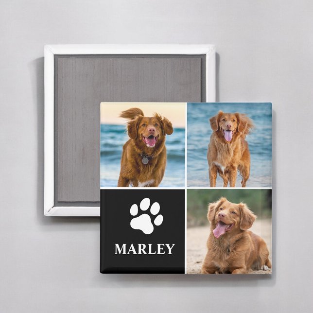 Modern Simple Dog Lover Custom Photo Collage Pet Magnet (Creator Uploaded)