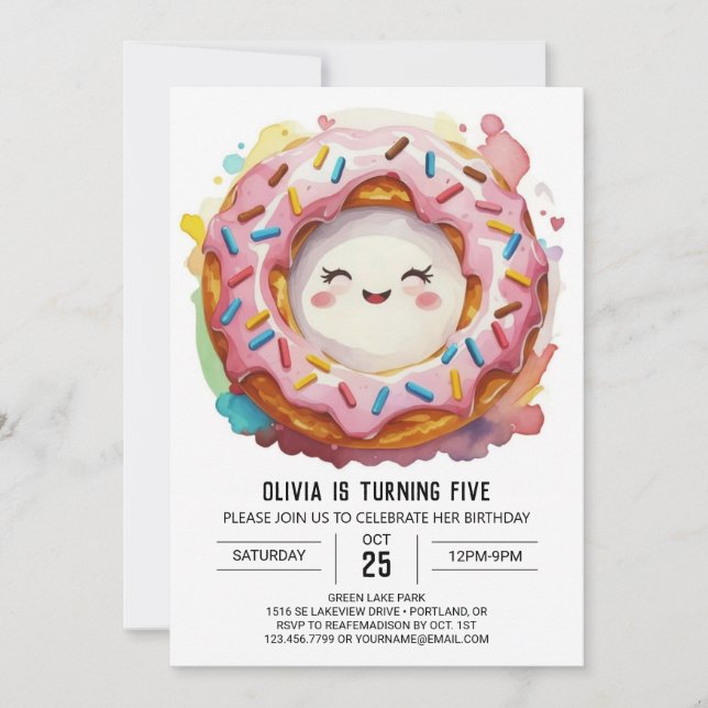 Modern Simple Doughnuts Birthday Invitation (Front)