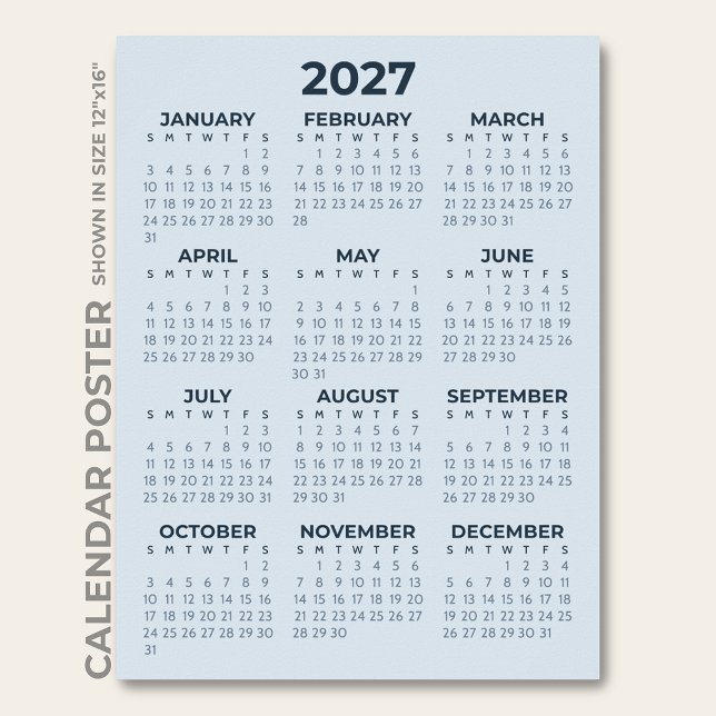 Modern Simple Dusty Blue 2027 Calendar Poster (Creator Uploaded)