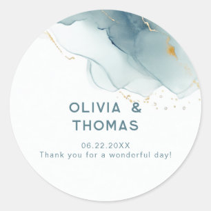 Modern Simple Dusty Blue Beach Wedding Thank You Classic Round Sticker