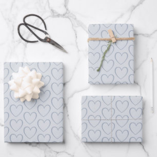 Modern Simple Dusty Blue Cute Heart Pattern  Wrapping Paper Sheet