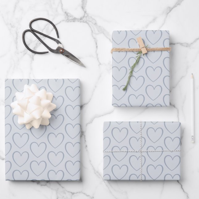 Modern Simple Dusty Blue Cute Heart Pattern  Wrapping Paper Sheet (Front)