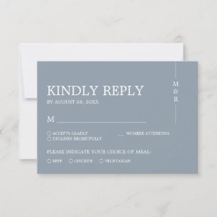 Modern Simple Dusty Blue Monogram Wedding RSVP Card