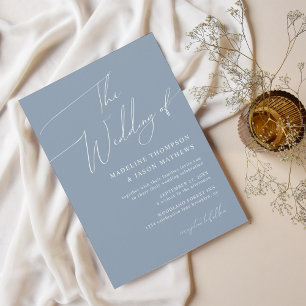 Modern Simple Dusty Blue Script The Wedding Invitation