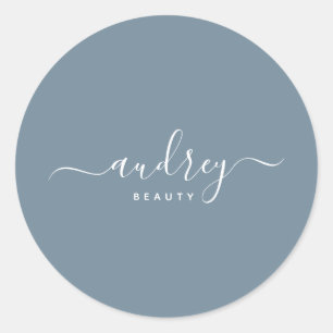modern Simple dusty blue Signature Typography Classic Round Sticker