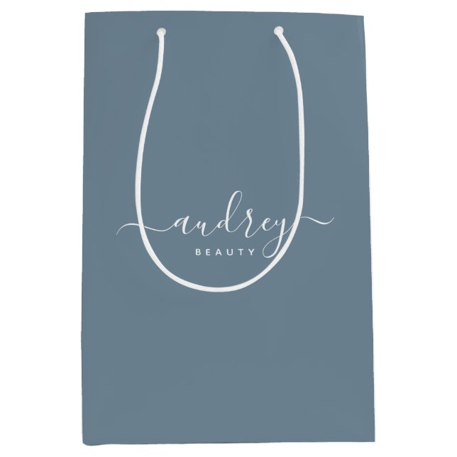 modern Simple dusty blue Signature Typography Medium Gift Bag (Front)