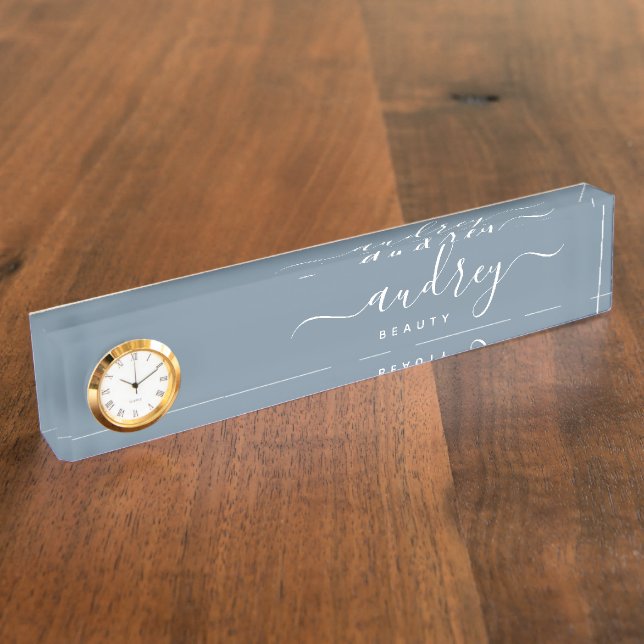 modern Simple dusty blue Signature Typography Nameplate (Side)