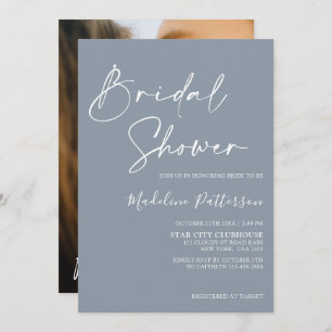 Modern Simple Dusty Blue with Photo Bridal Shower Invitation