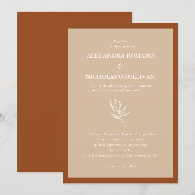 Modern Simple Earth Tones Terracotta Wedding  Invitation (Front/Back)