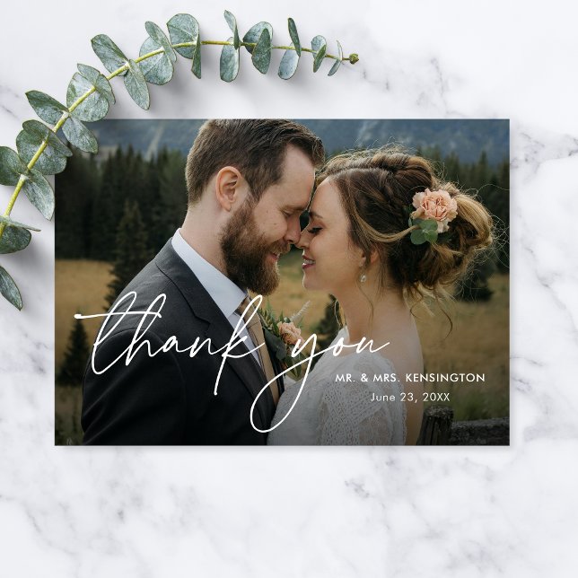 Modern Simple Elegant 2 Photos Wedding Thank You Card (Creator Uploaded)