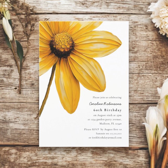 Modern simple elegant 60th birthday  invitation (60th birthday party invitation , modern minimalistic single floral design )