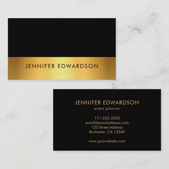 Modern simple elegant black gold professional business card (Front/Back)