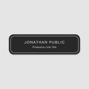 Modern Simple Elegant Black White Template Rounded Name Tag