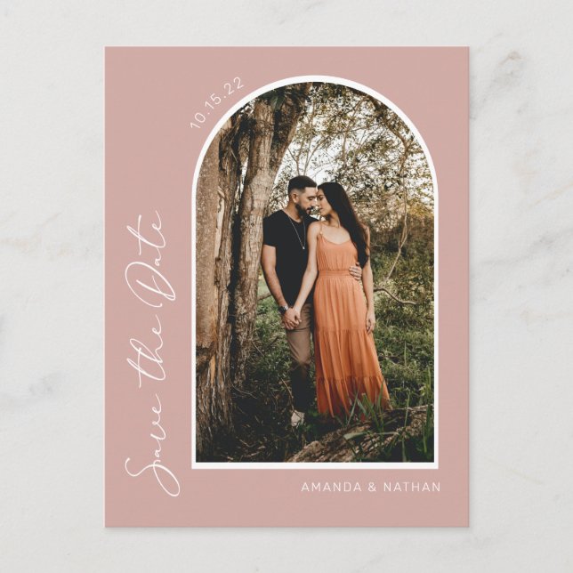 Modern Simple Elegant Blush Pink Save The Date Announcement Postcard (Front)