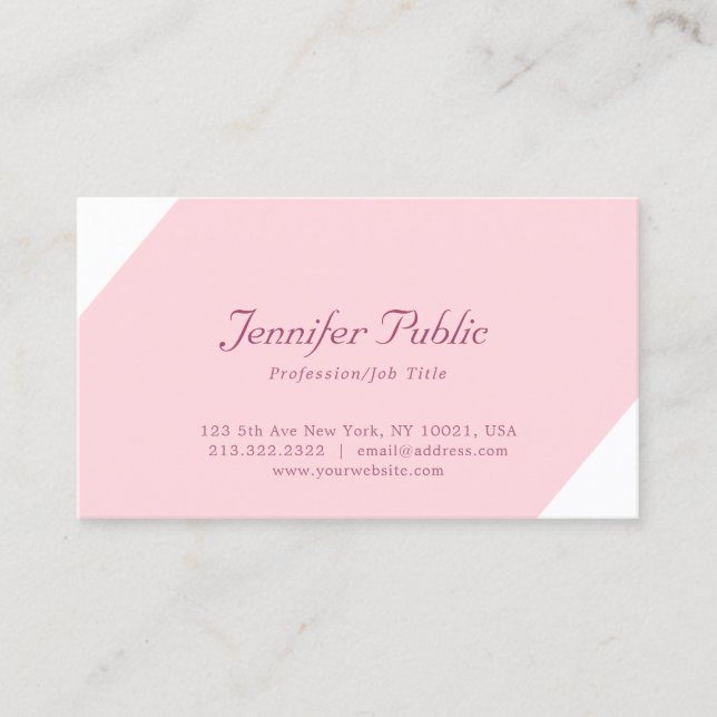 Modern Simple Elegant Blush Pink White Template Business Card (Front)
