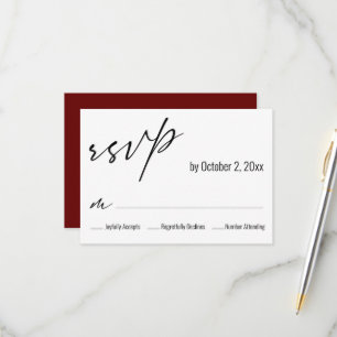 Modern Simple Elegant Burgundy Back Wedding RSVP Card