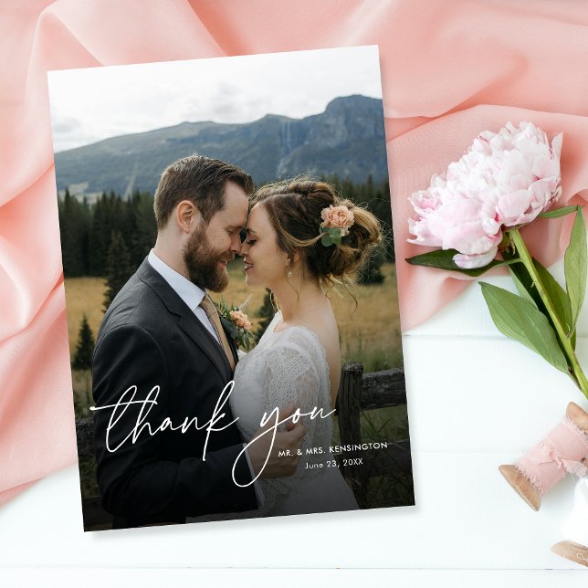 Modern Simple Elegant Chic 2 Photos Wedding Thank You Card (Creator Uploaded)