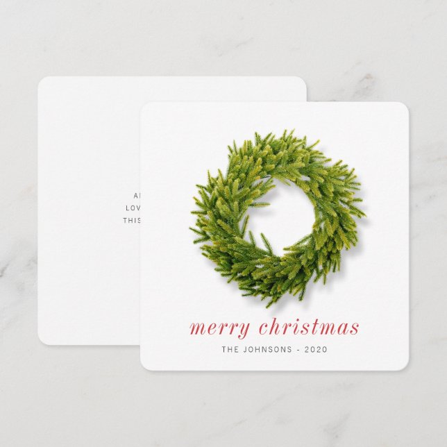 Modern Simple Elegant Chic Christmas Wreath Holiday Card (Front/Back)