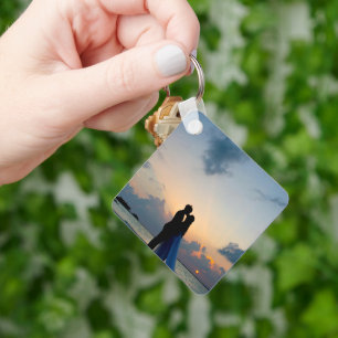 Modern Simple Elegant Chic COUPLE Photo Key Ring