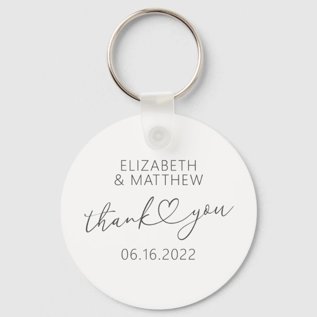 Modern Simple Elegant Chic Minimal Heart Wedding Key Ring (Front)