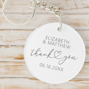 Modern Simple Elegant Chic Minimal Heart Wedding Key Ring