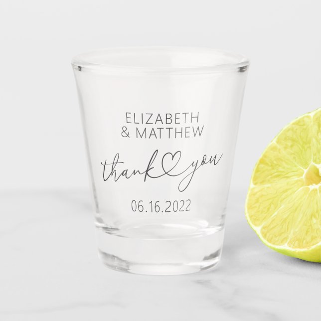 Modern Simple Elegant Chic Minimal Heart Wedding Shot Glass (Front)