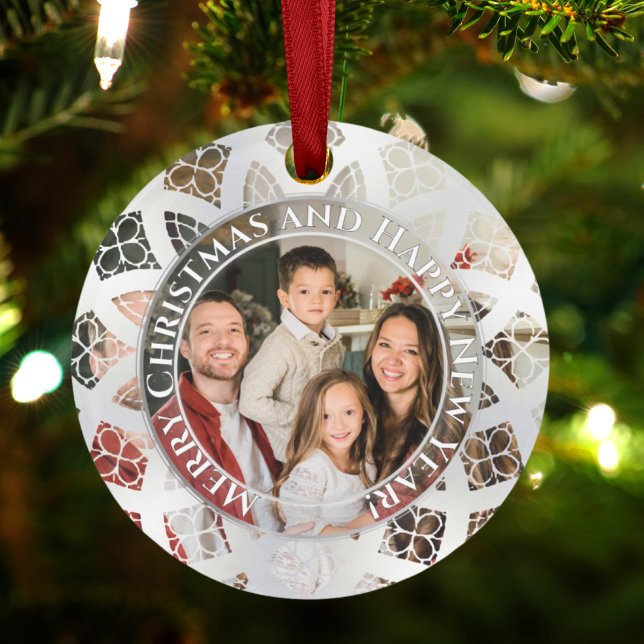 Modern Simple Elegant Chic Photo Glass Silver Snow Ornament (Creator Uploaded)