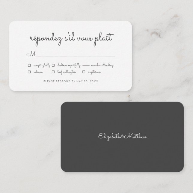 Modern Simple Elegant Chic Wedding Meal Option Card (Front/Back)