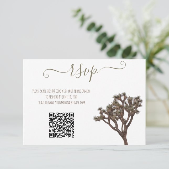 Modern Simple Elegant Colour Joshua tree QR Code RSVP Card (Standing Front)