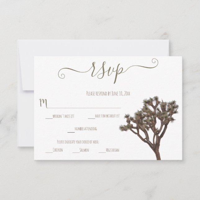 Modern Simple Elegant Colour Joshua tree Silhouett RSVP Card (Front)