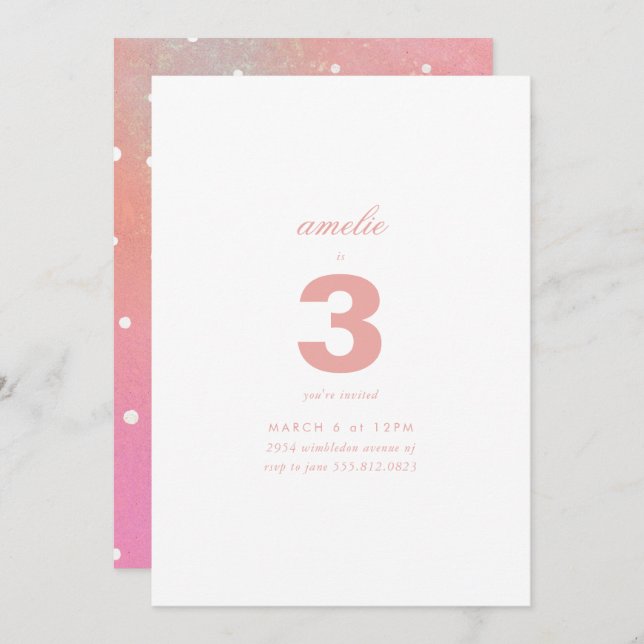 Modern Simple Elegant Custom Kids Birthday Invitation (Front/Back)