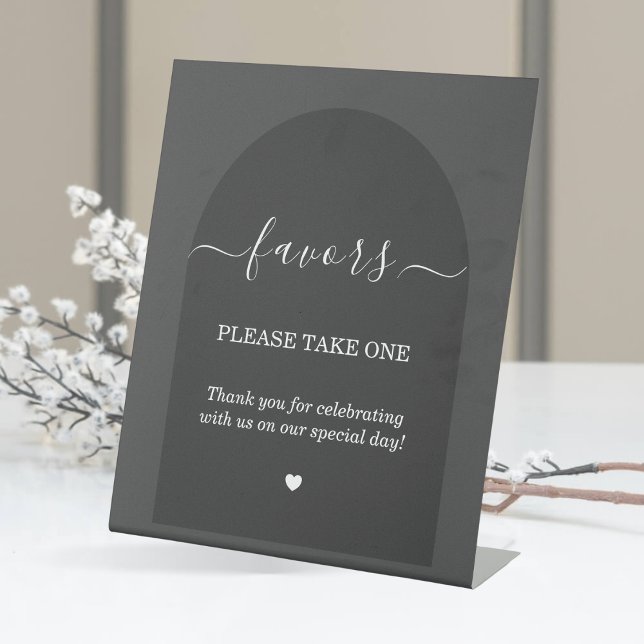 Modern Simple Elegant Dark Grey Arch Favours  Pedestal Sign (Creator Uploaded)