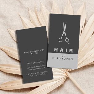 Modern Simple Elegant Dark Grey Hair Stylist Business Card