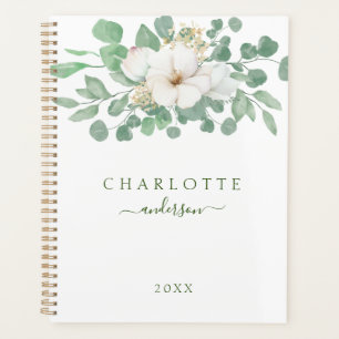 Modern, simple, elegant eucalyptus flower planner