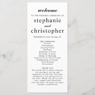 Modern Simple Elegant Minimal Black Script Wedding Programme