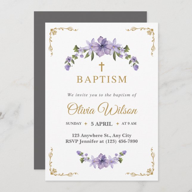 Modern Simple Elegant Minimal Christian Baptism Invitation (Front/Back)