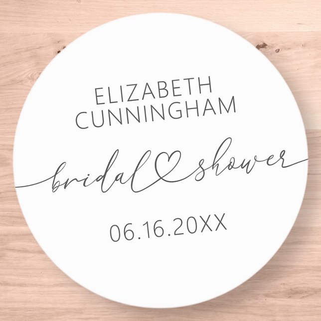 Modern Simple Elegant Minimal Heart Bridal Shower  Classic Round Sticker (Creator Uploaded)