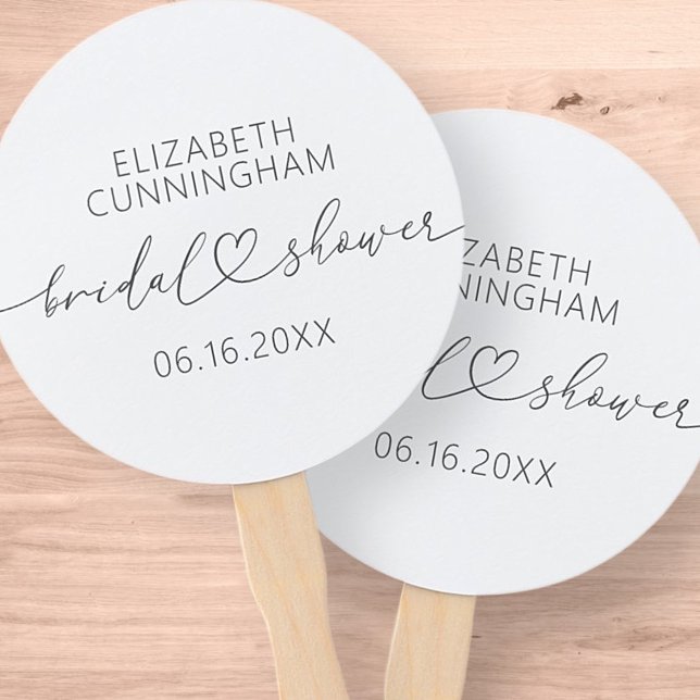 Modern Simple Elegant Minimal Heart Bridal Shower Hand Fan (Creator Uploaded)
