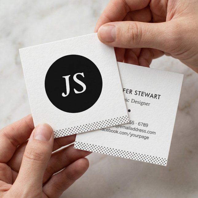 Modern Simple Elegant Monogram Dots Square Business Card (Creator Uploaded)