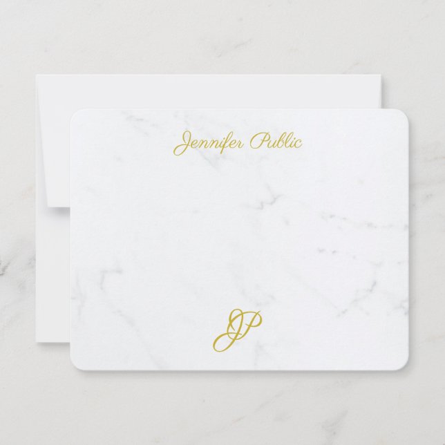 Modern Simple Elegant Monogram For Her Gold Script Card (Front)