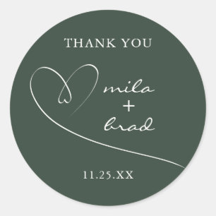 Modern Simple Elegant Pink Wedding Dark Green Classic Round Sticker