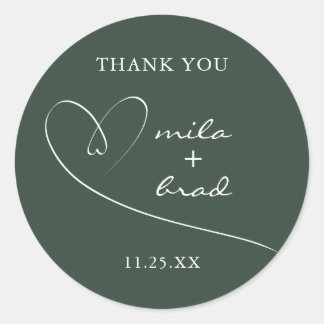 Modern Simple Elegant Pink Wedding Dark Green Classic Round Sticker