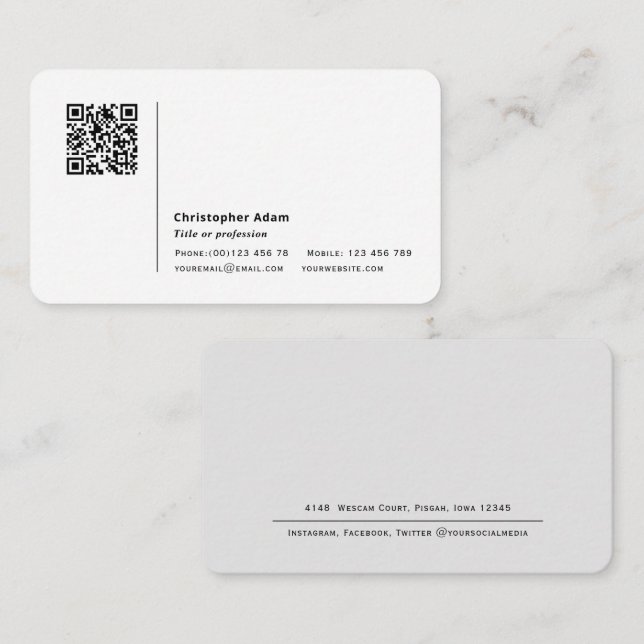 Modern Simple Elegant QR code Professional Busines Business Card (Front/Back)